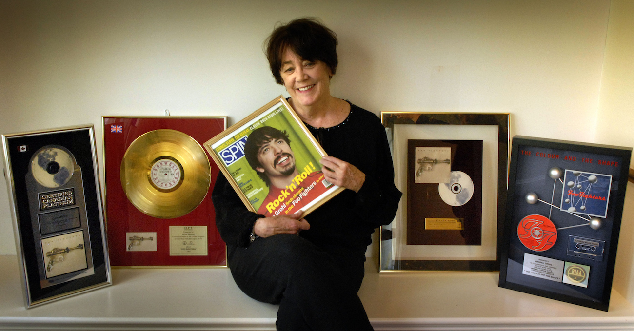 Dave Grohl's mother, Virginia Grohl, with some of his awards in 2008.