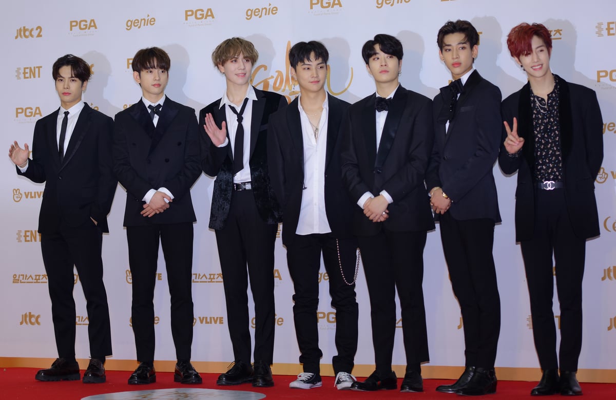 Wearing black suits, GOT7 arrives at the Golden Disc Awards in Goyang, South Korea.
