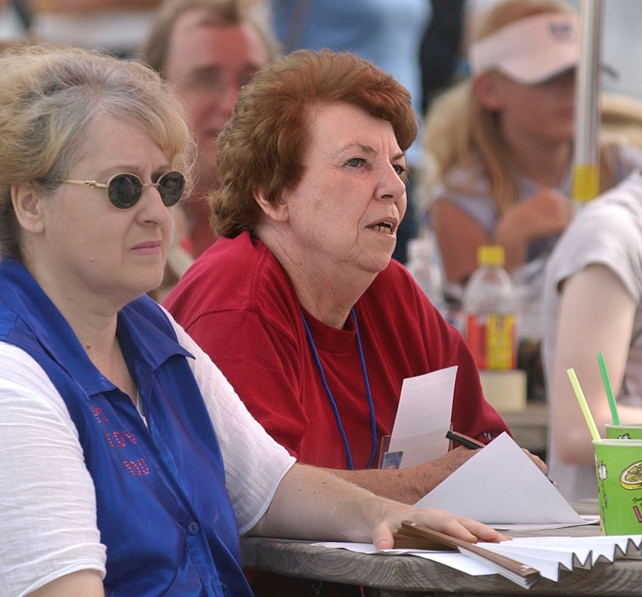 George Harrison's sister, Louise, judging a talent contest at the Abbey Road 'On the River' Beatlemania Festival in Ohio, 2003.