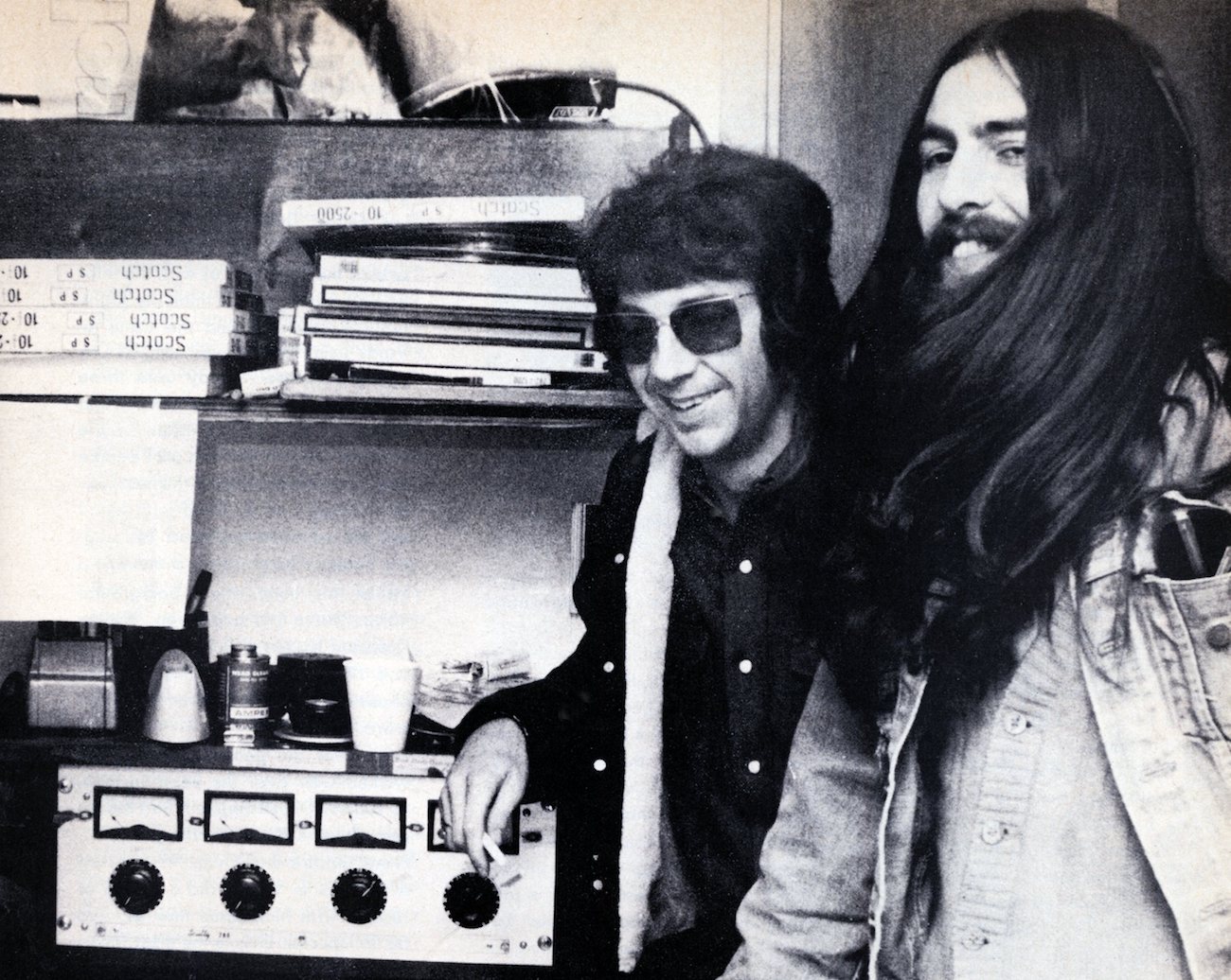 George Harrison and Phil Spector in the recording studio in 1970.