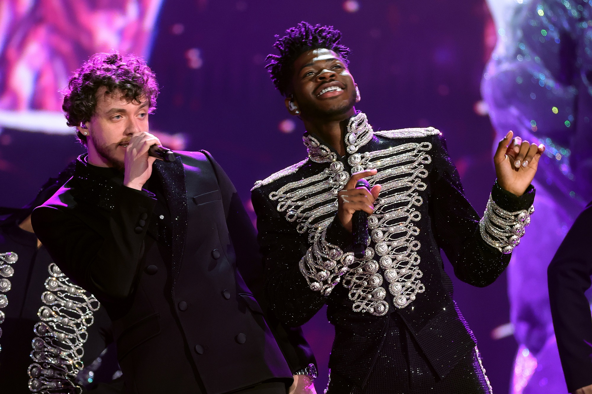 Jack Harlow and Lil Nas X performing at the 2022 Grammy Awards