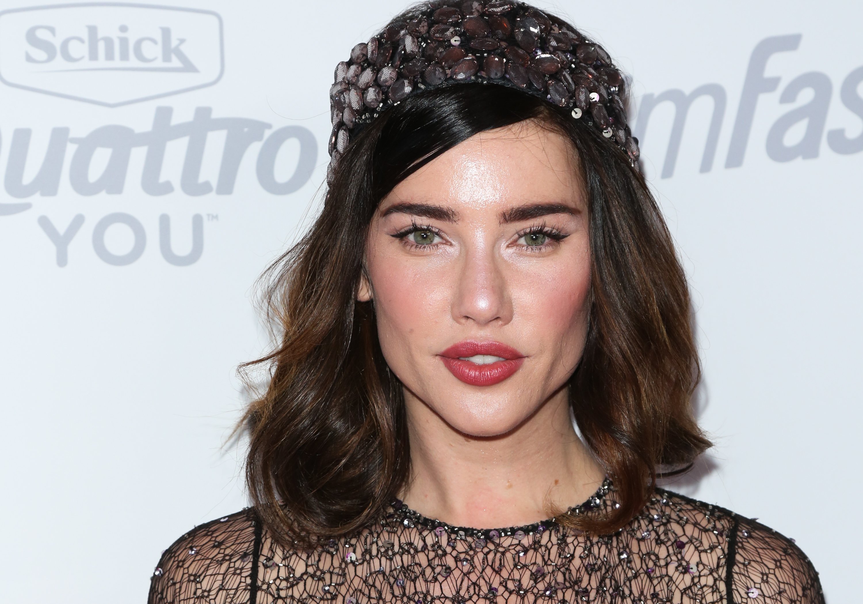 'The Bold and the Beautiful' actor Jacqueline MacInnes Wood wearing a black sparkly dress and matching hat.