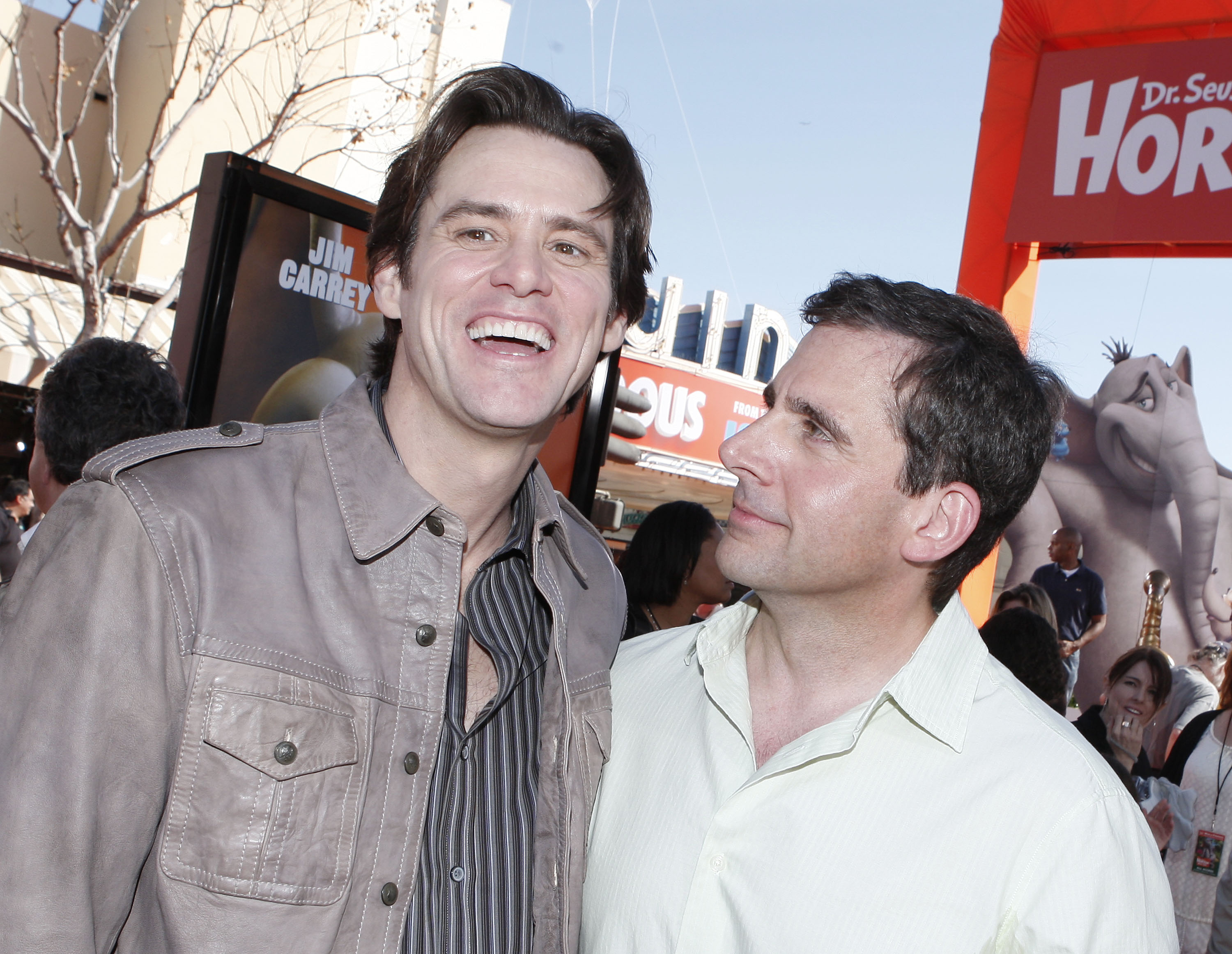 Jim Carrey and Steve Carell, from Bruce Almighty, attend the premiere of their movie, Horton Hears a Who!