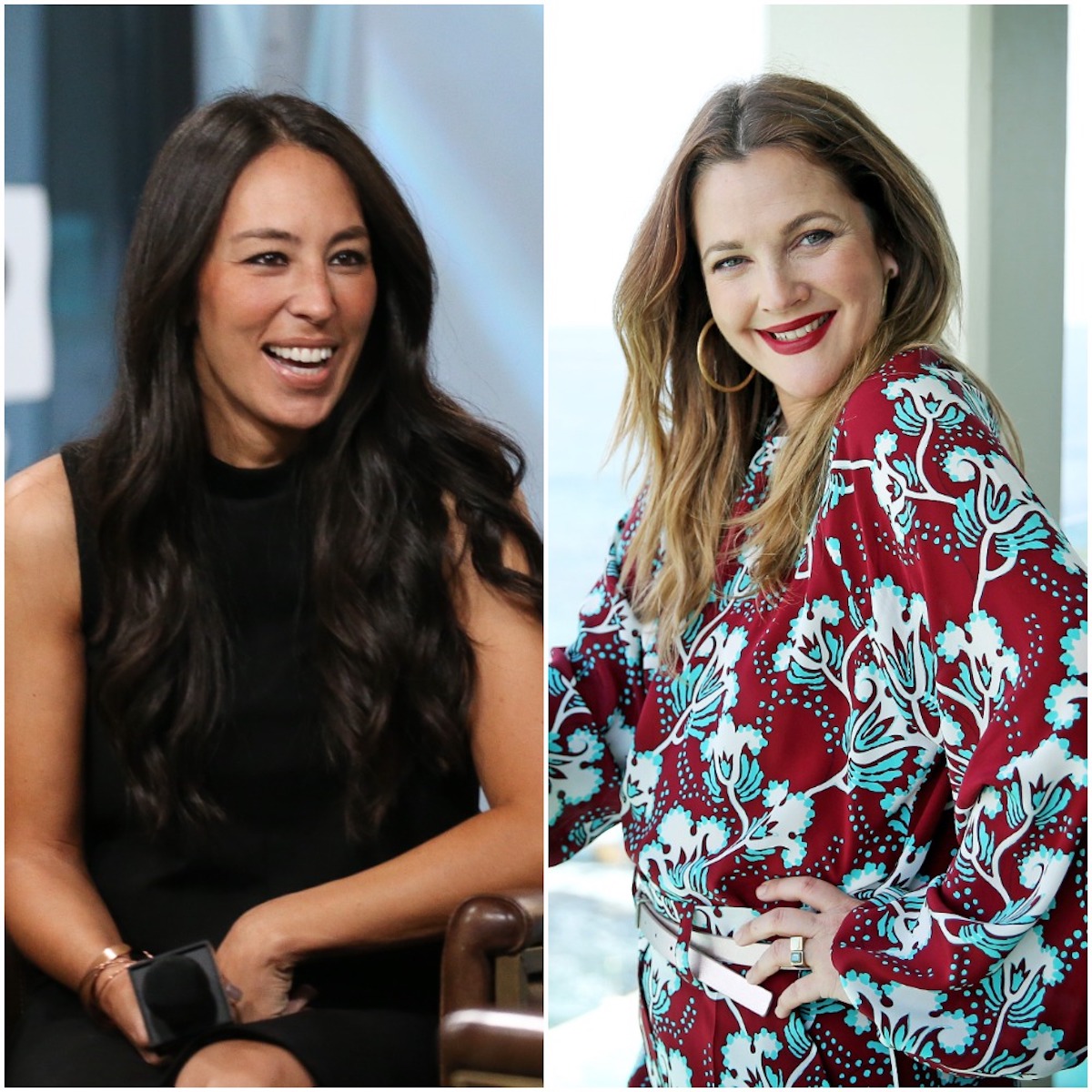 Joanna Gaines and Drew Barrymore posing in separate photos.