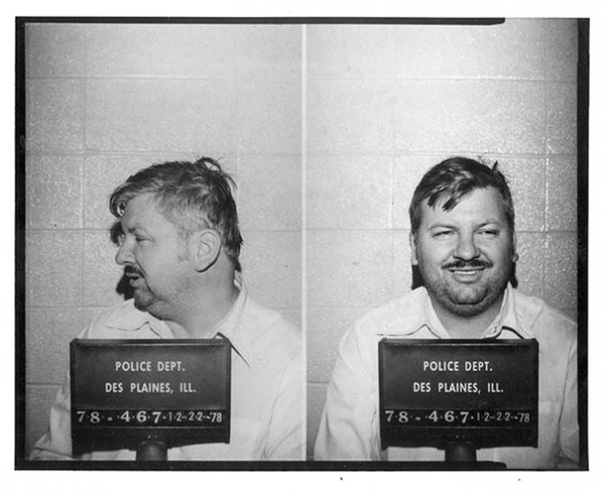 John Wayne Gacy in the location of Des Plaines, Illinois in his mug shot