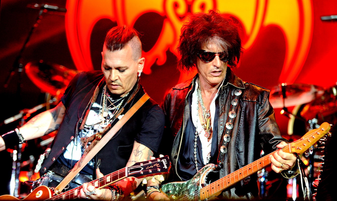 Johnny Depp and Joe Perry of Hollywood Vampires performing in England, 2018.