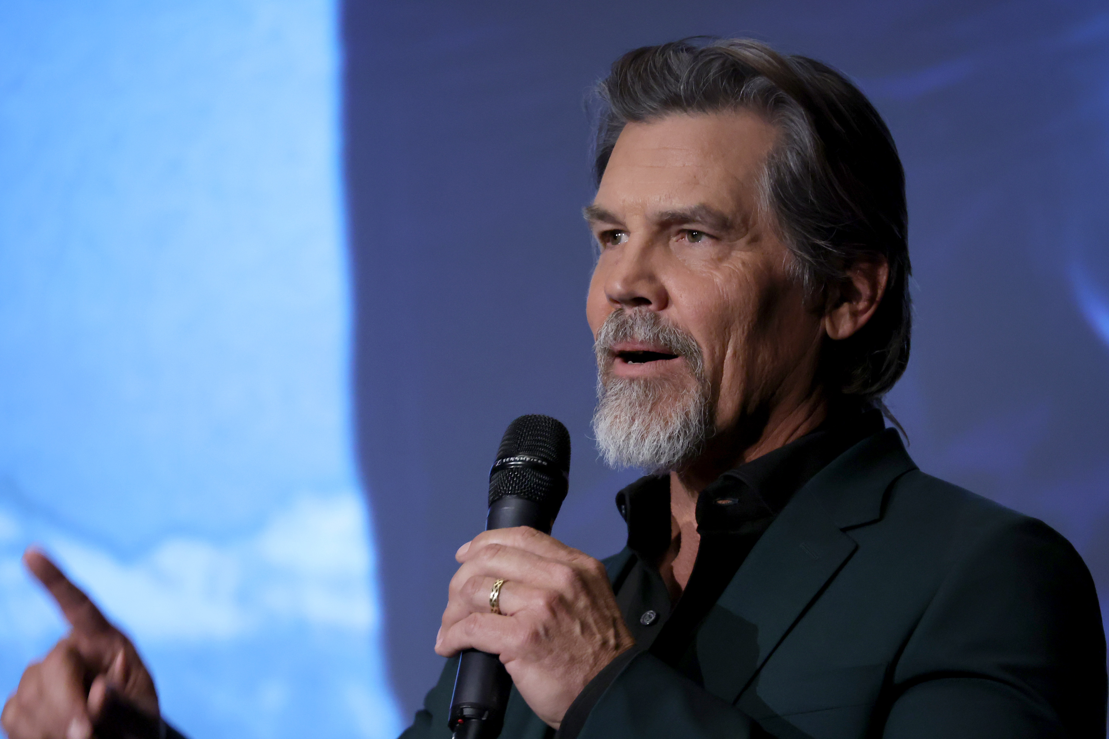 Josh Brolin, who will be in Dune Part 2, speaks onstage at the premiere  at the premiere of Outer Range