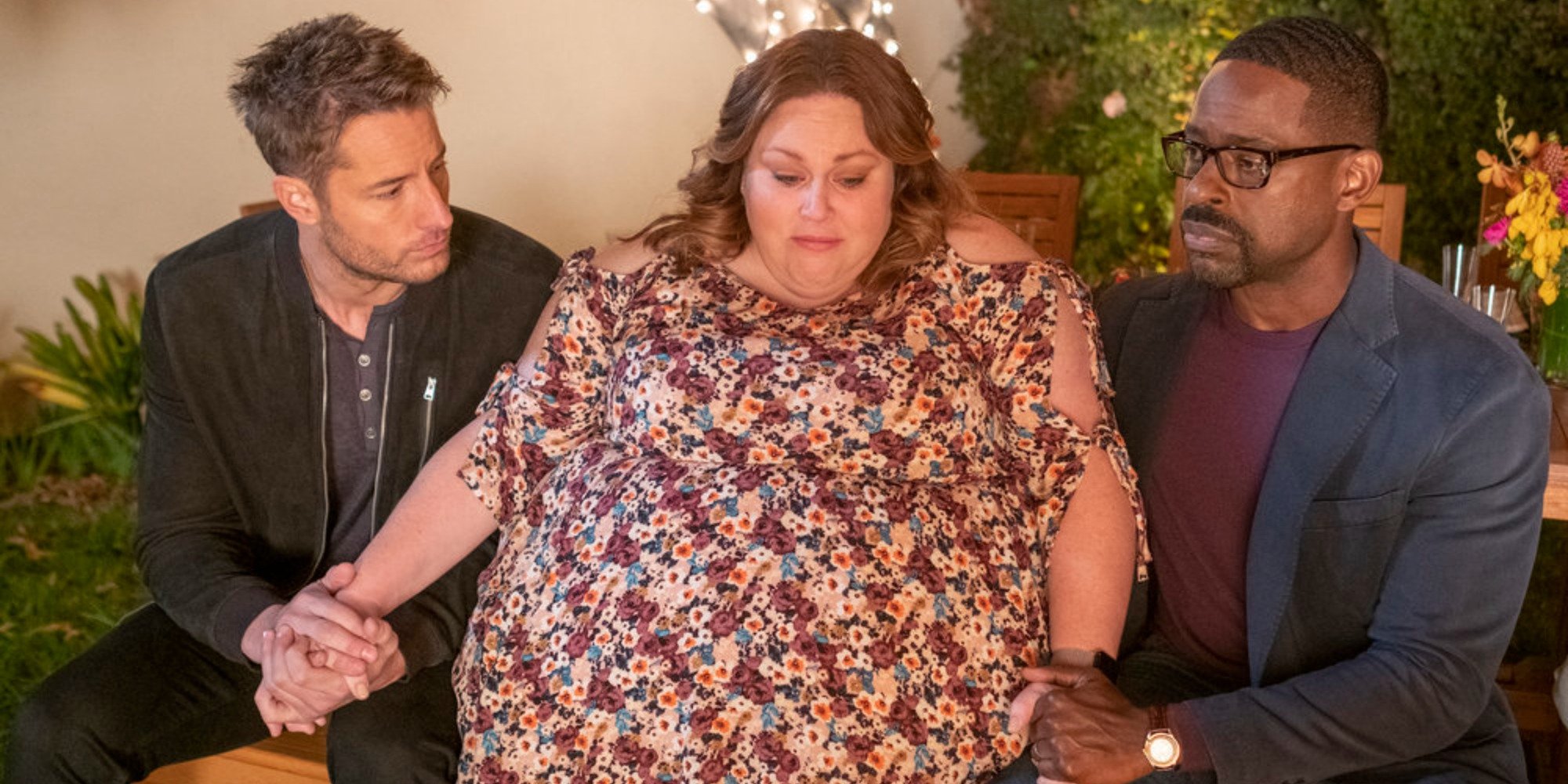 Justin Hartley, Chrissy Metz, Sterling K. Brown on the set of This Is Us.