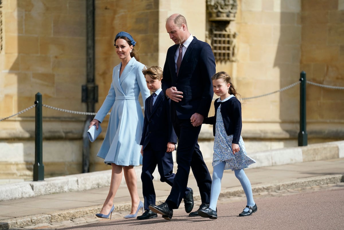 Kate Middleton and Princess Charlotte wear matching outfits as they walk with Prince William and Prince George on Easter in 2022