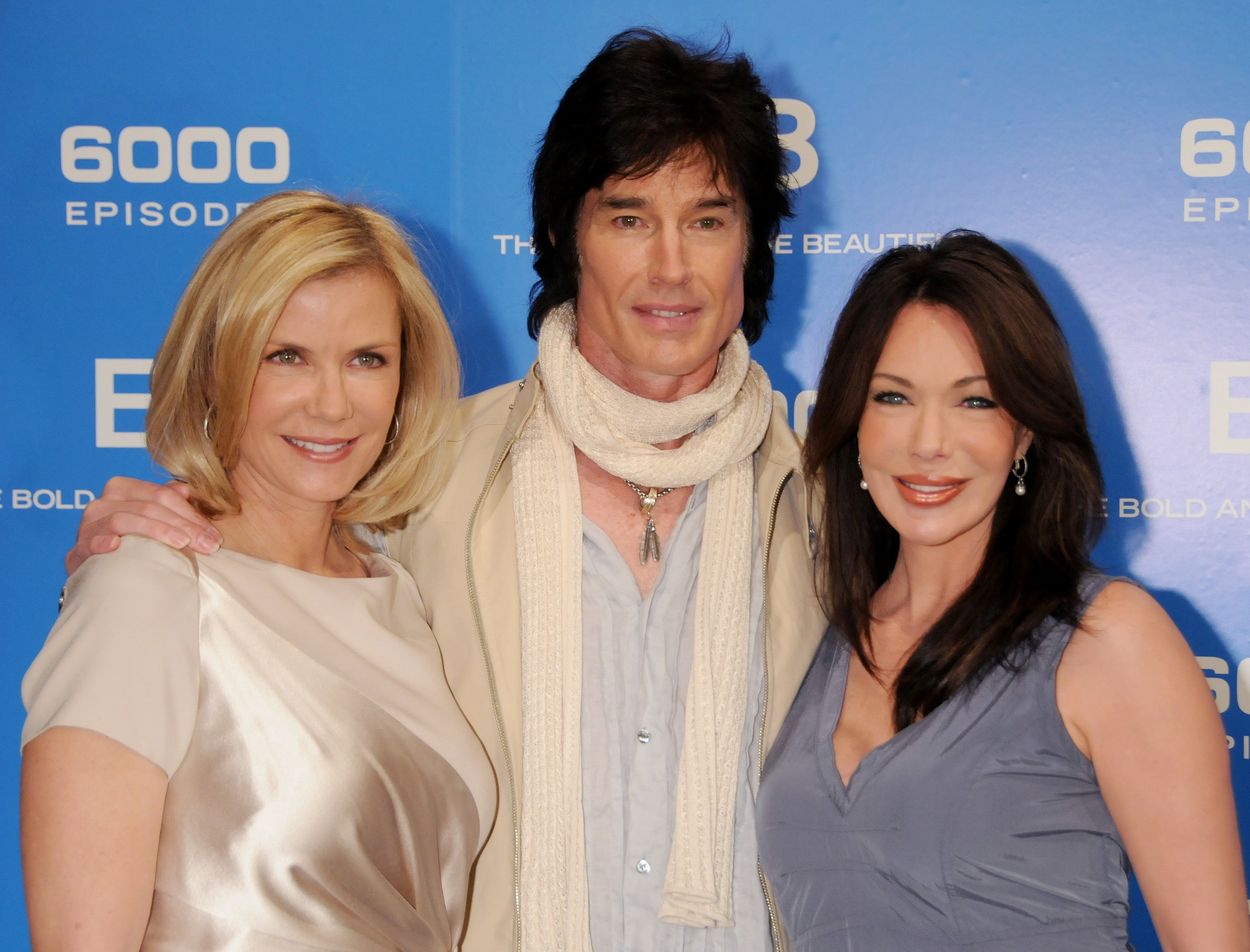 'The Bold and the Beautiful' actors Katherine Kelly Lang, Ronn Moss, and Hunter Tylo posing together on the red carpet.