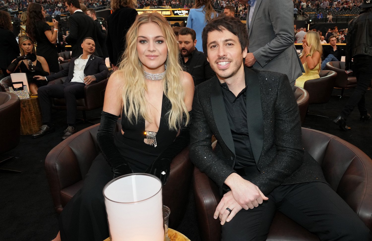 Kelsea Ballerini (L) and Morgan Evans attend the 57th Academy of Country Music Awards at Allegiant Stadium on March 07, 2022 in Las Vegas, Nevada.