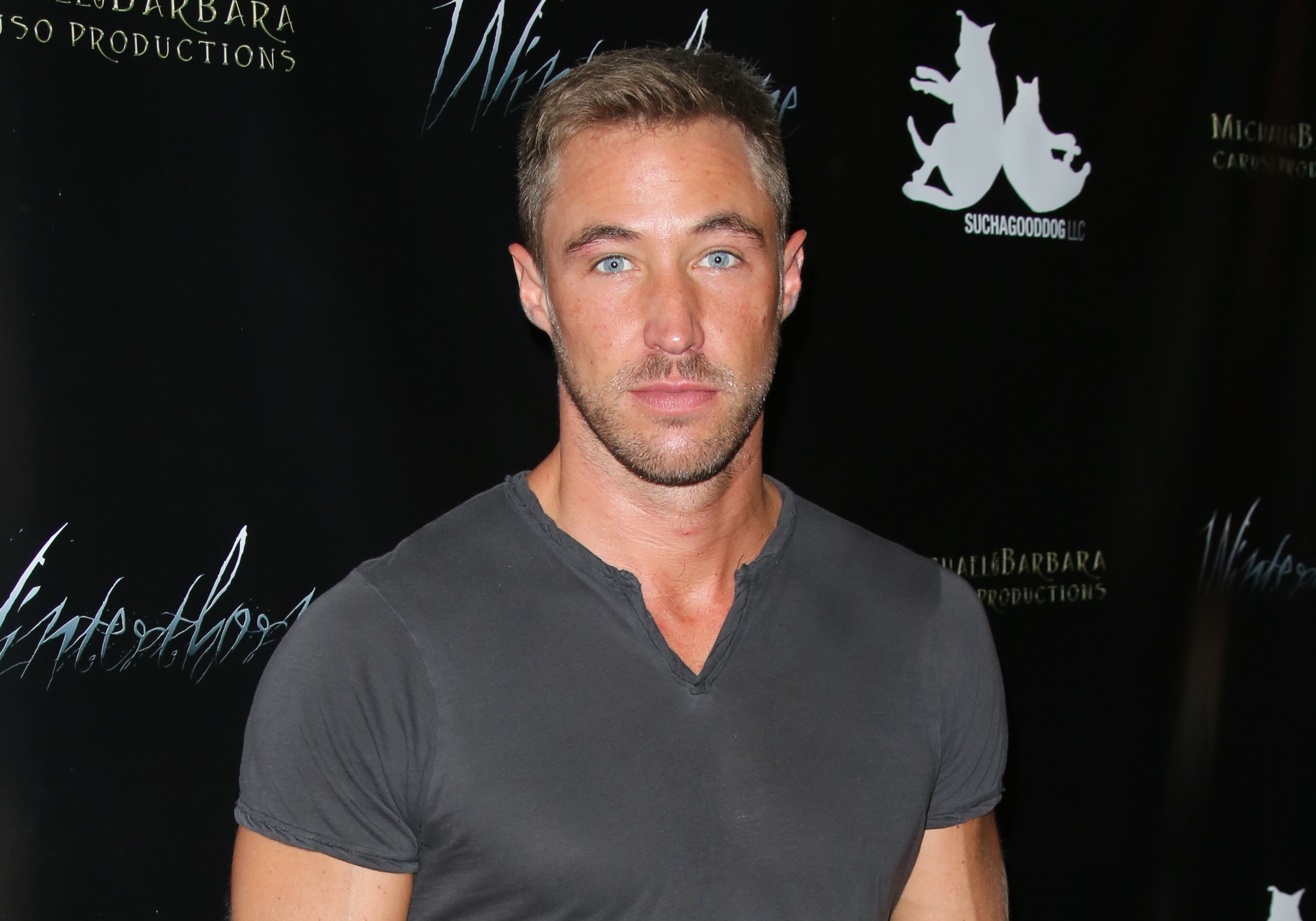 'Days of Our Lives' actor Kyle Lowder wearing a grey shirt during a red carpet appearance.