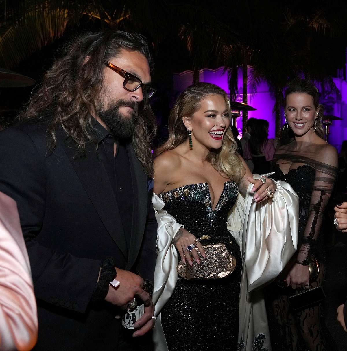 (L-R) Jason Momoa, Rita Ora, and Kate Beckinsale at the 2022 Vanity Fair Oscar party