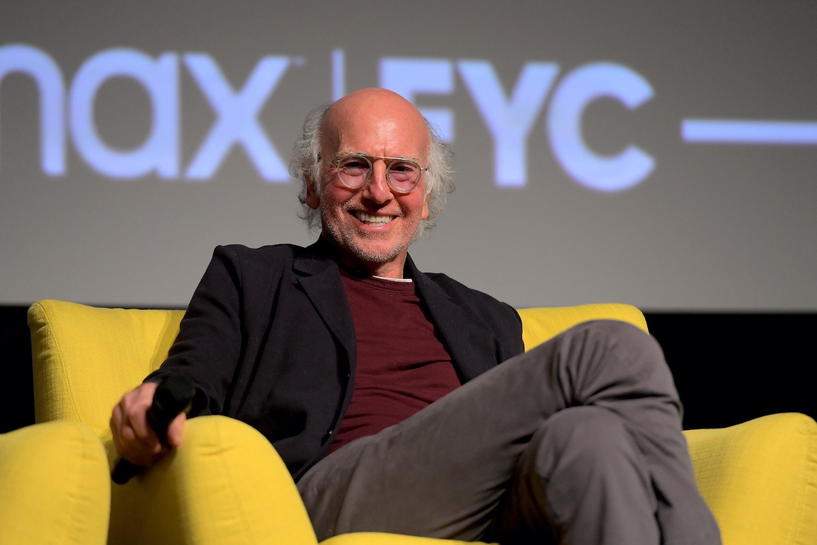 Larry David smiles for a photo onstage during the Curb Your Enthusiasm FYC Panel 
