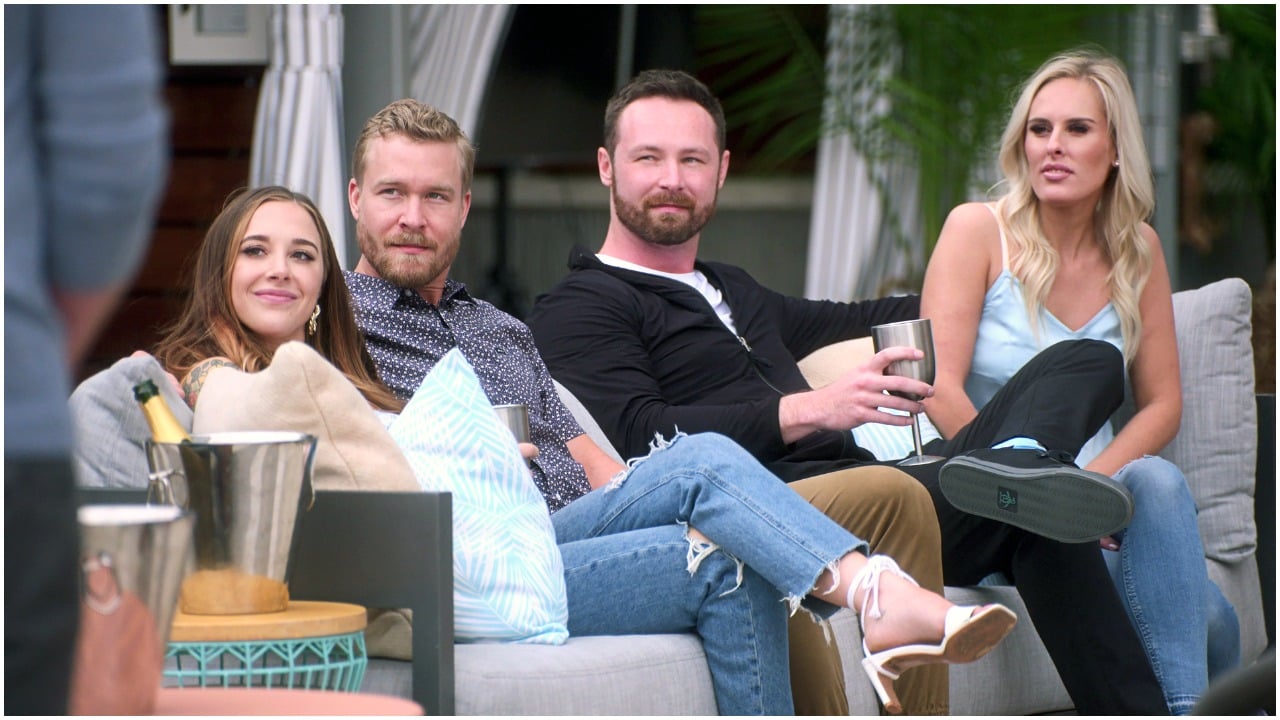 'The Ultimatum' cast Lauren Pounds, Nate Ruggles, Hunter Parr, and Alexis Maloney sitting down on a couch