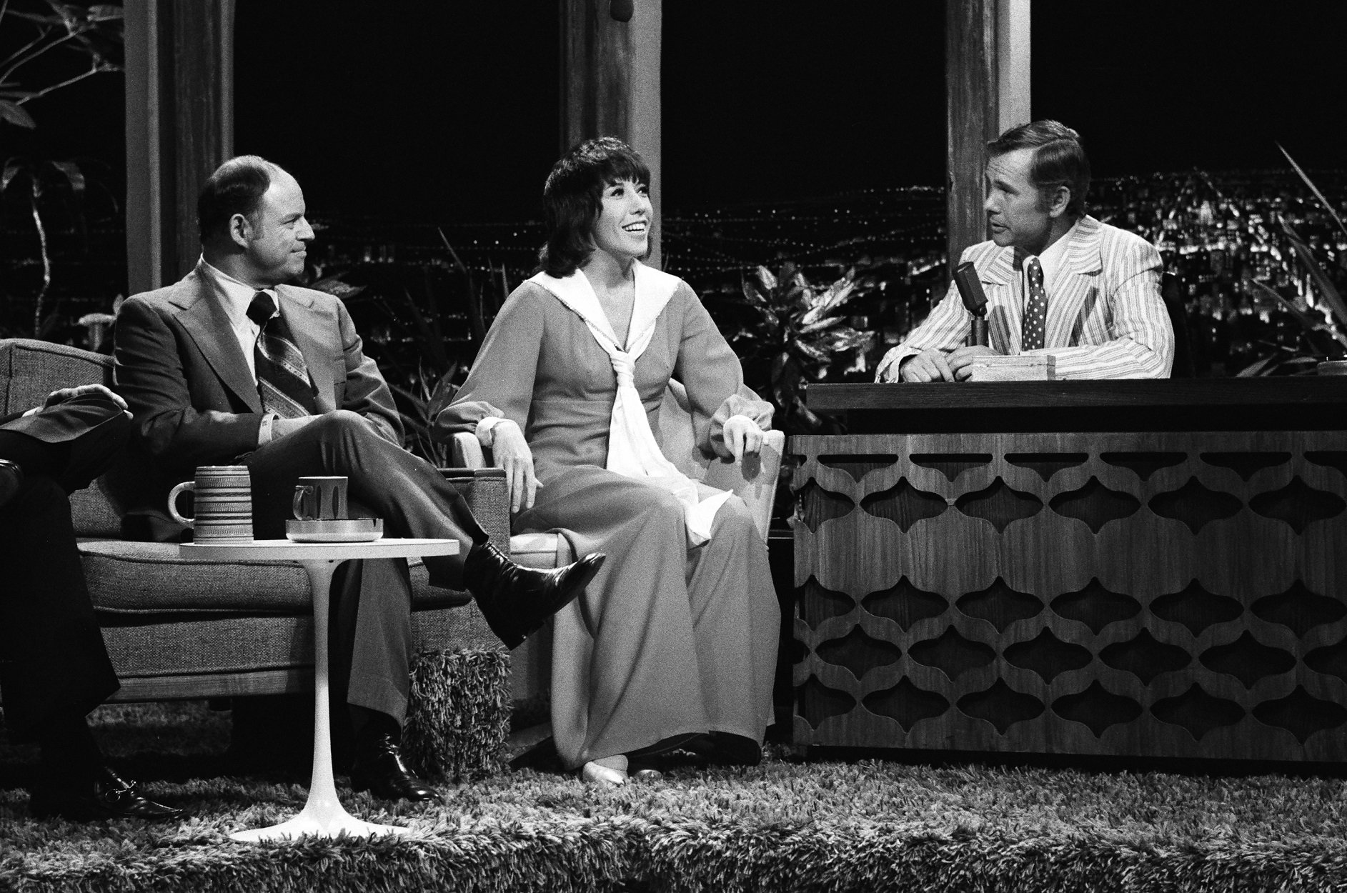 Don Rickles and actress Lily Tomlin during an interview with Host Johnny Carson on 'The Tonight Show Starring Johnny Carson '