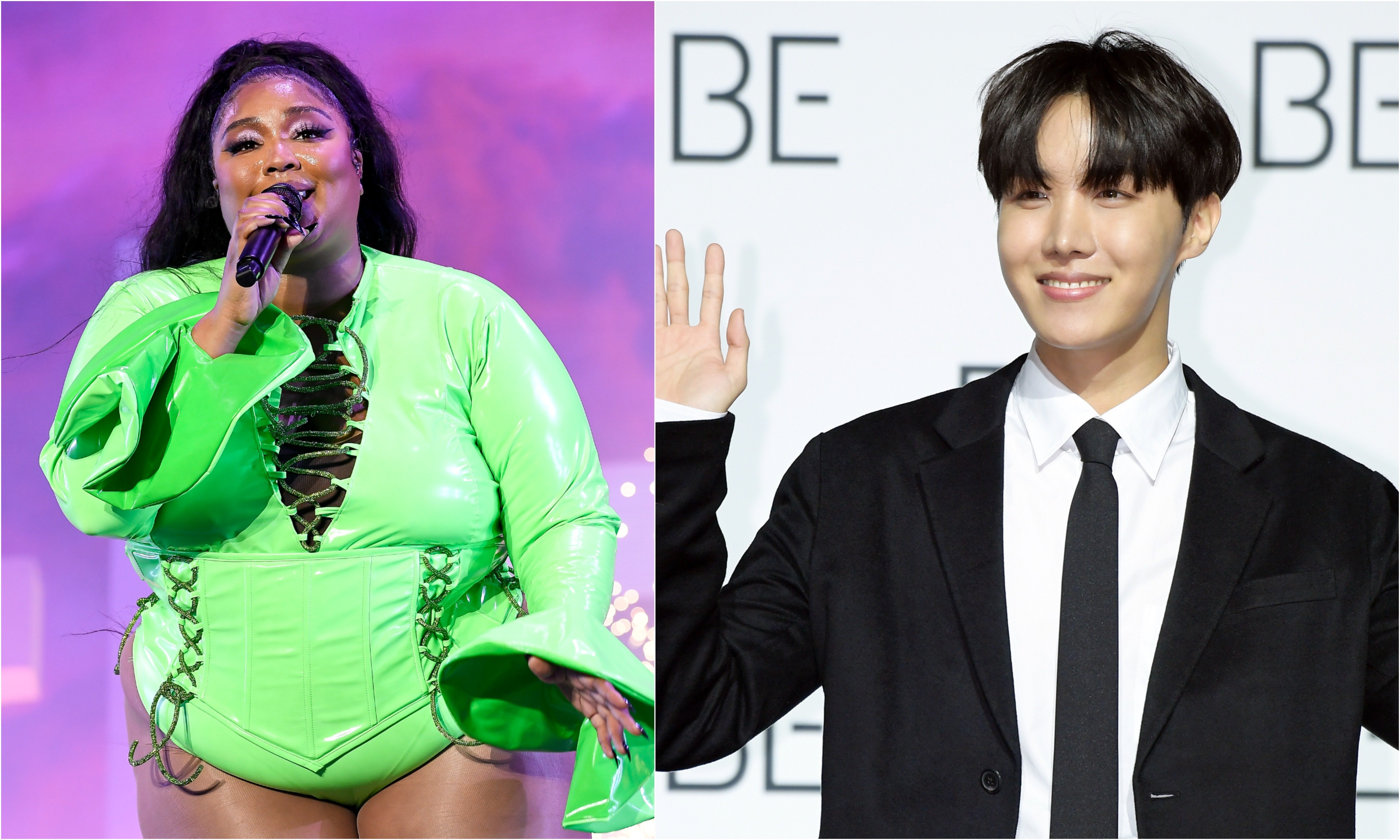 A joined photo of Lizzo and J-Hope of BTS