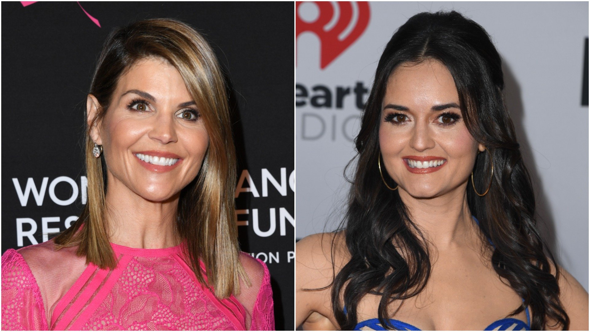 Side-by-side portraits of Lori Loughlin, wearing pink, and Danica McKellar, wearing blue