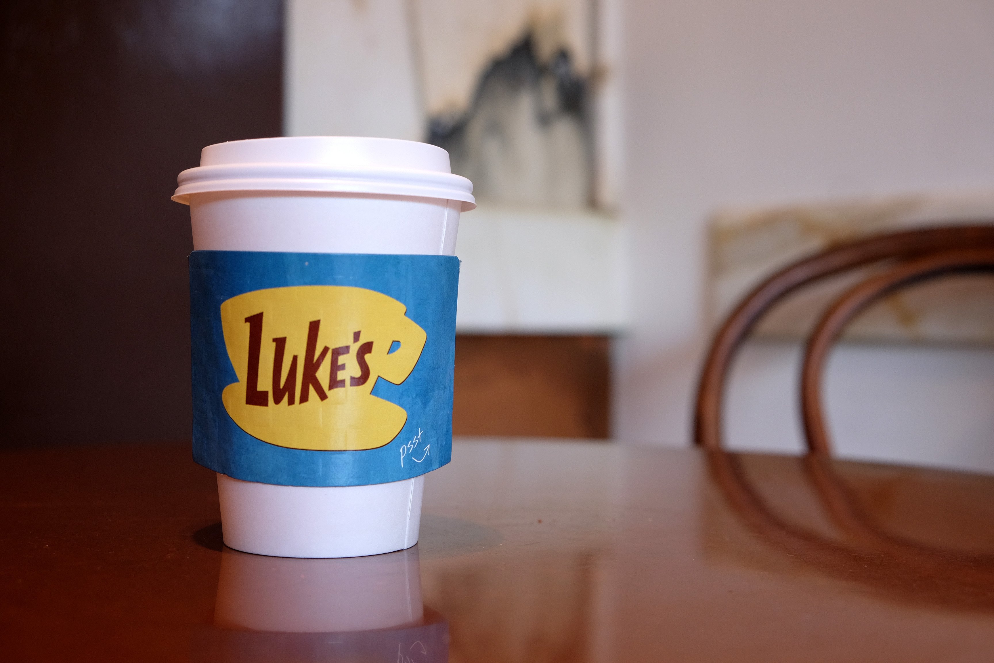 A coffee cup is seen at the Luke's Diner pop-up in Beverly Hills, California