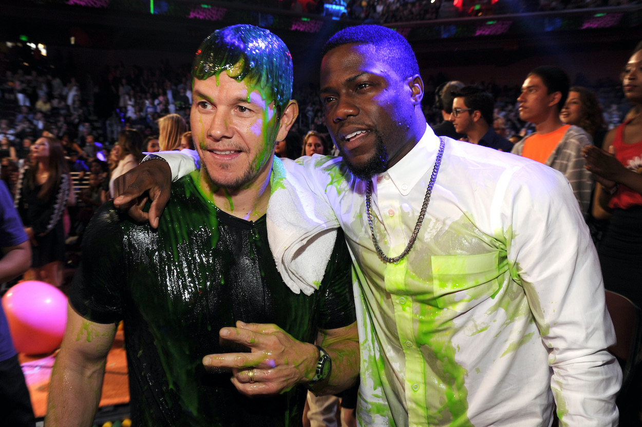 Mark Wahlberg and Kevin Hart get slimed at the 2014 Nickelodeon Kids' Choice Awards, and they star together in the 2022 Netflix film 'Me Time.'