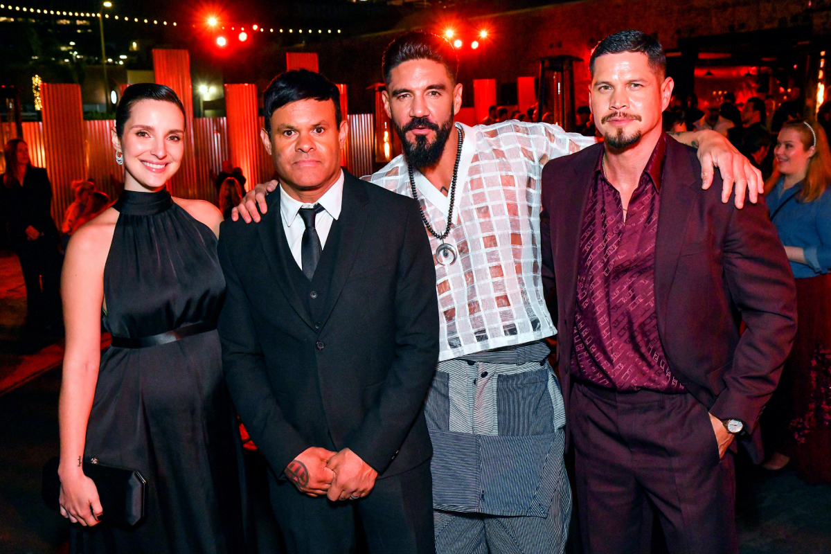 Mayans MC creator Elgin James with stars Carla Baratta, Clayton Cardenas, and JD Pardo attend Season 4 Premiere After Party on April 18, 2022