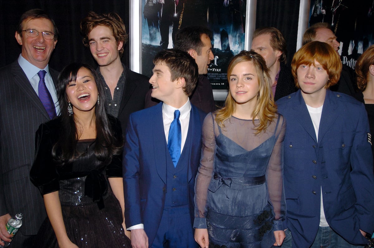 Mike Newell (left) joins actors Katie Leung, Robert Pattinson, Daniel Radcliffe, Emma Watson and Rupert Grint at the Harry Potter premiere