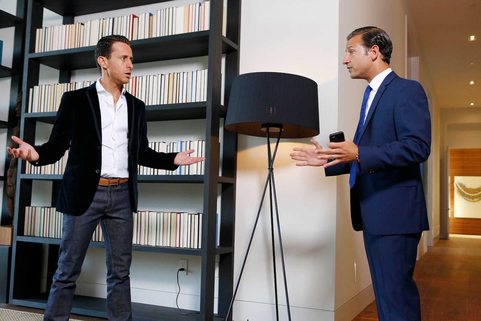 David Parnes and James Harris from 'Million Dollar Listing Los Angeles' talk during at a house