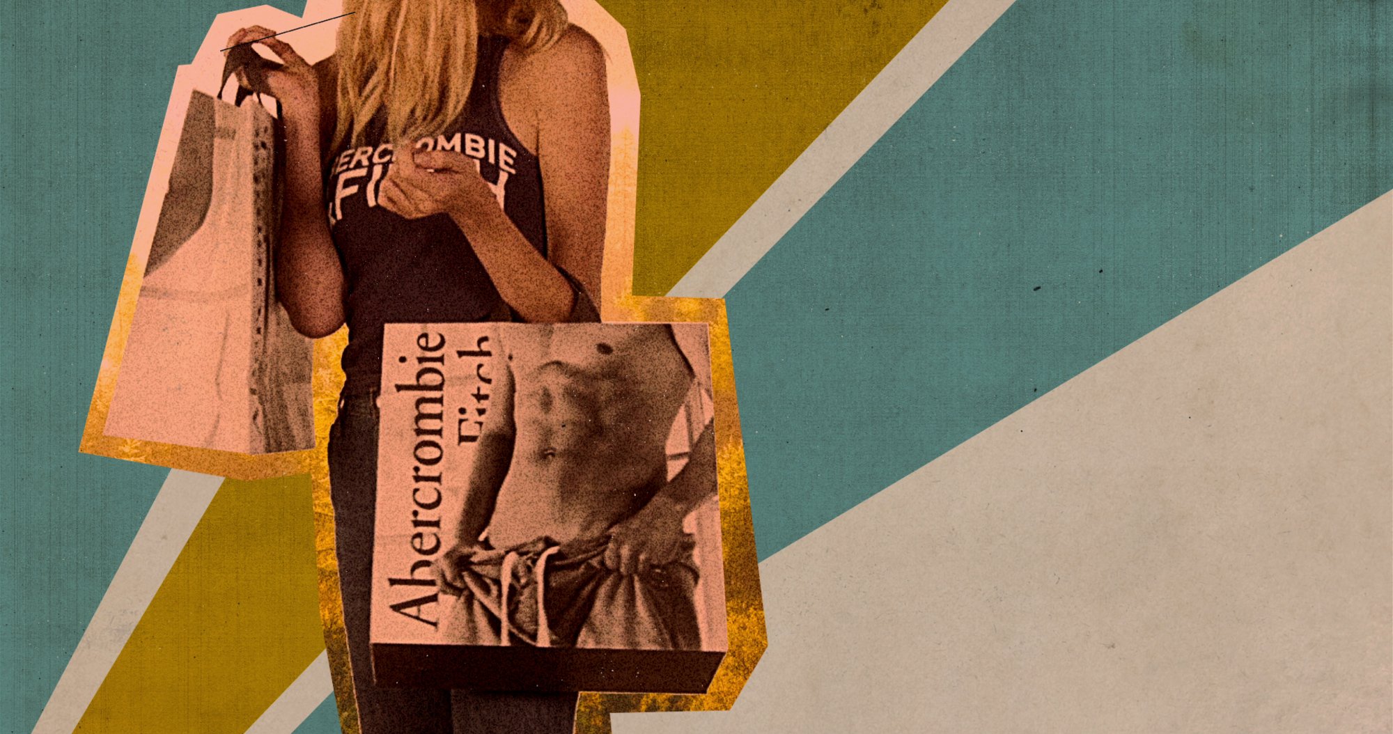 Netflix documentary 'White Hot_ The Rise & Fall of Abercrombie & Fitch' holding brand bags with a graphic background