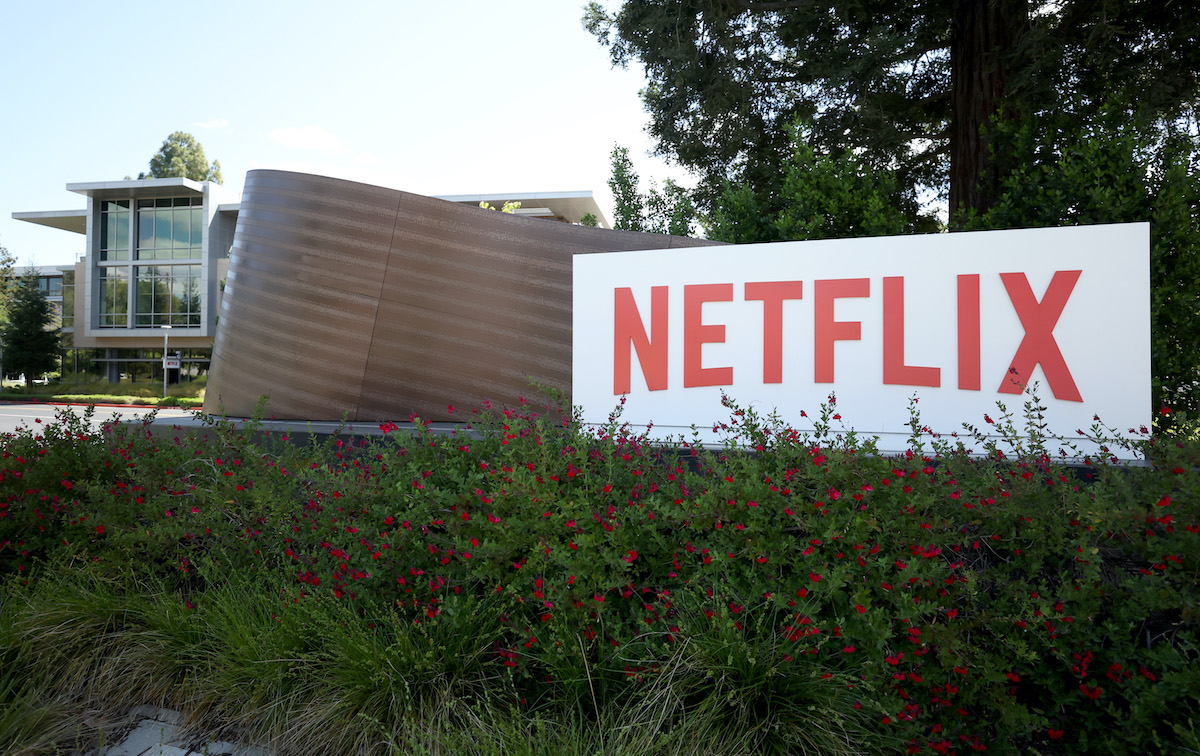 Netflix sign in front of Netflix's headquarters in Los Gatos, California