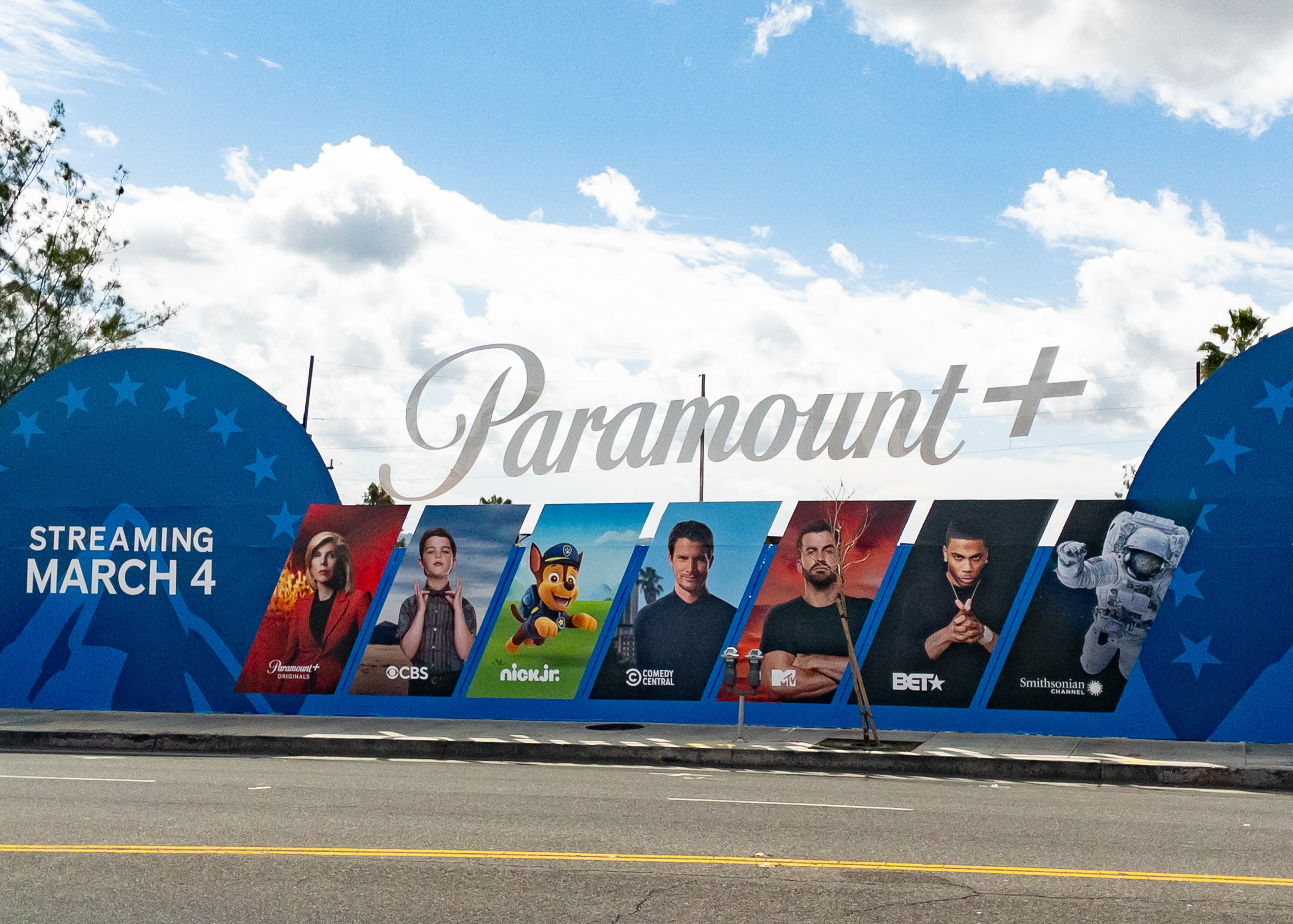 General views of the Paramount+ billboard campaign along the Sunset Strip