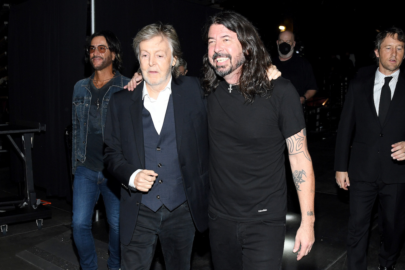 Paul McCartney and Dave Grohl backstage at the 2021 Rock & Roll Hall of Fame inductions.