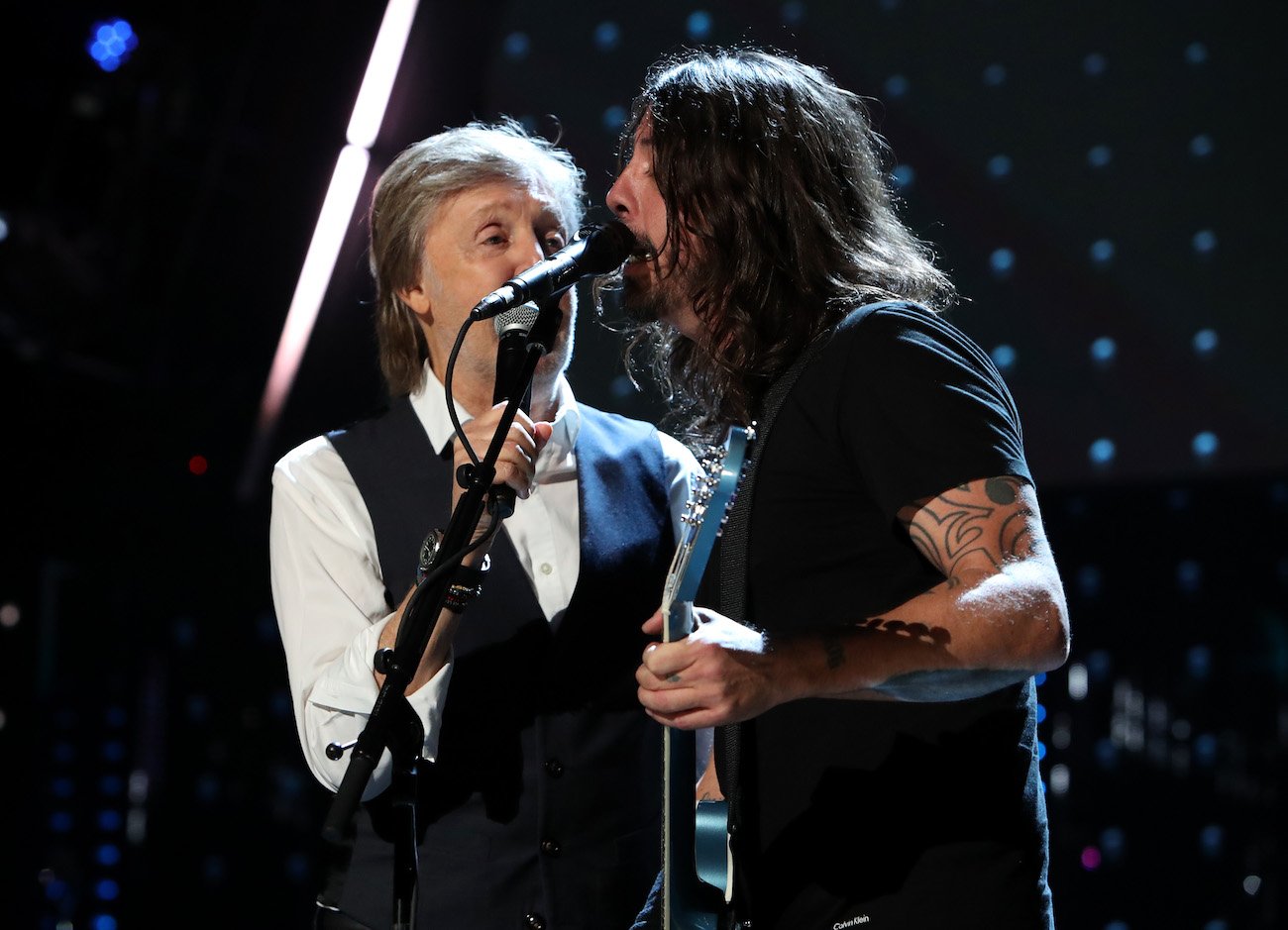 Paul McCartney and Dave Grohl performing at the 2021 Rock & Roll Hall of Fame inductions. 