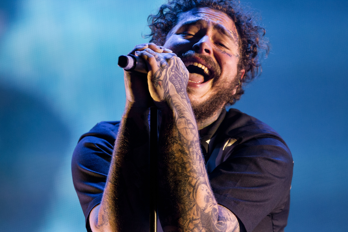 Post Malone performs on stage at Lollapalooza in Buenos Aires, Argentina.