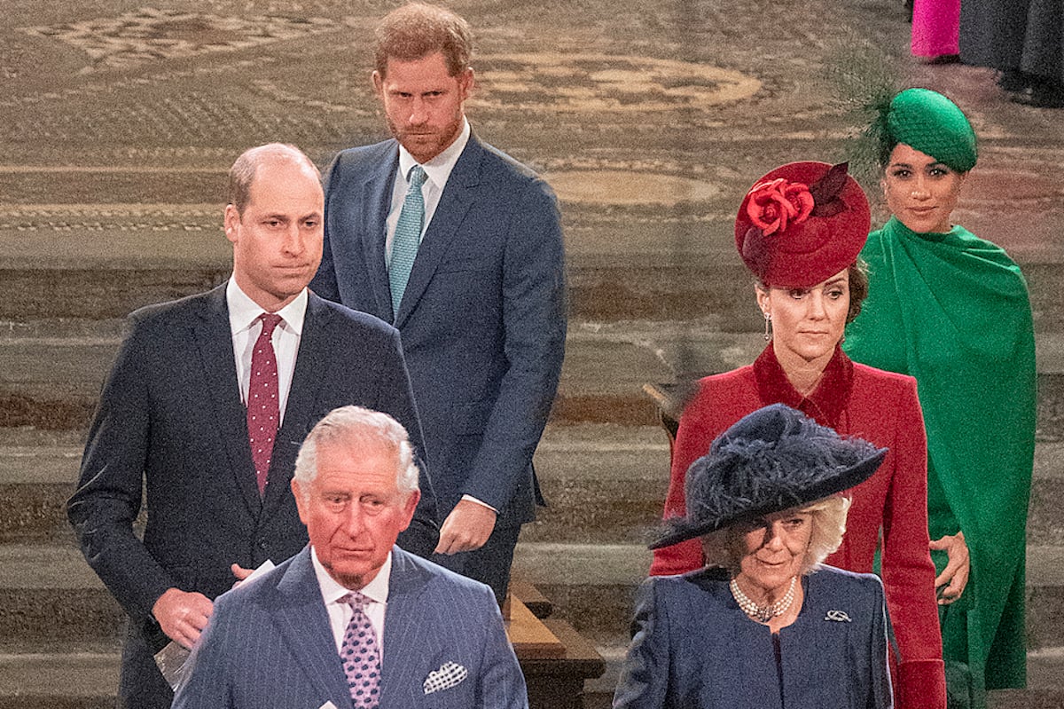 (L-R) Prince Charles, Prince William, Prince Harry, Meghan Markle, Kate Middleton, and Camilla Parker Bowles at the 2020 Commonwealth Day service