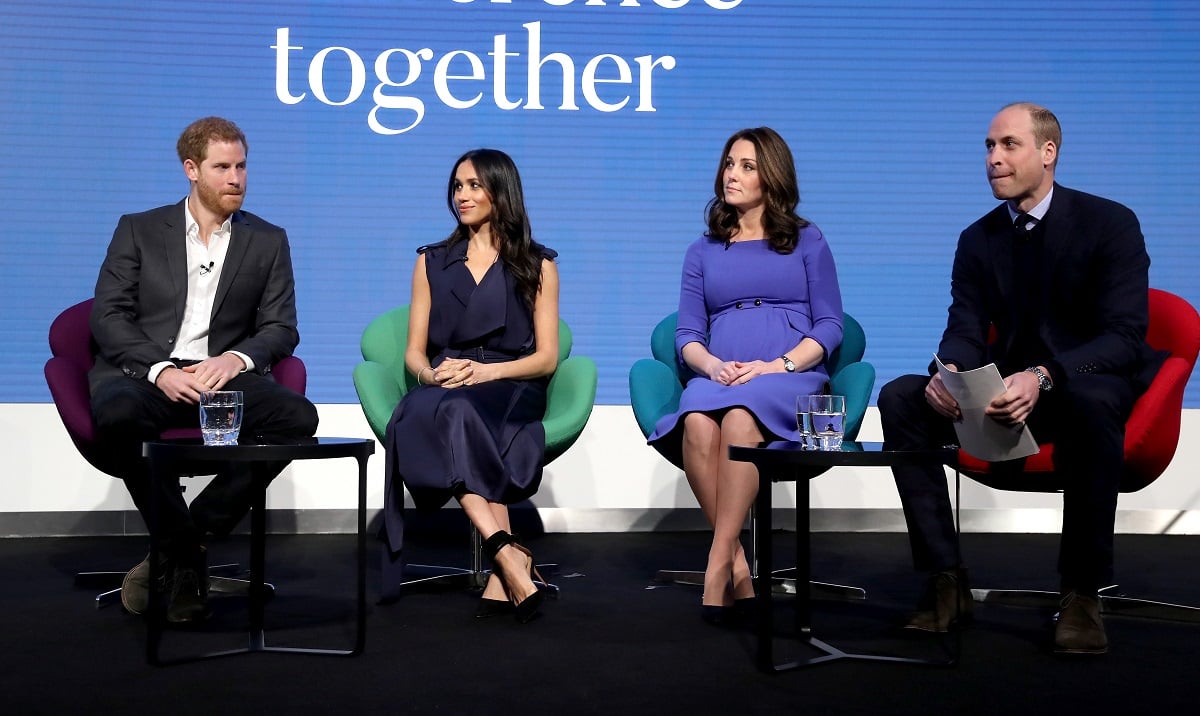 Prince Harry, Meghan Markle, Kate Middleton, and Prince William speaking onstage at the Royal Foundation Forum