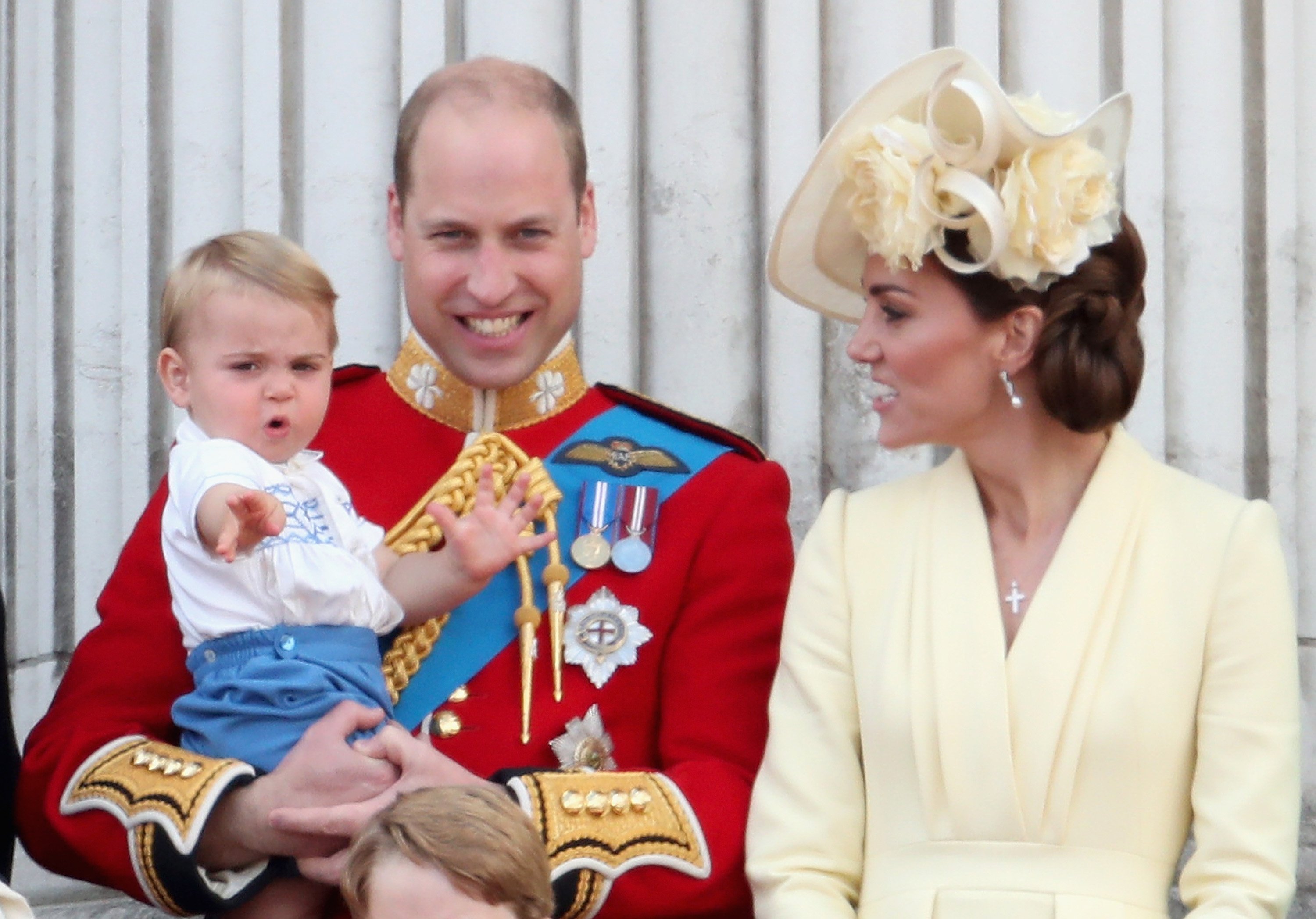 Prince Louis, Prince William, and Kate Middleton on the balcony during Trooping the Colour 2019