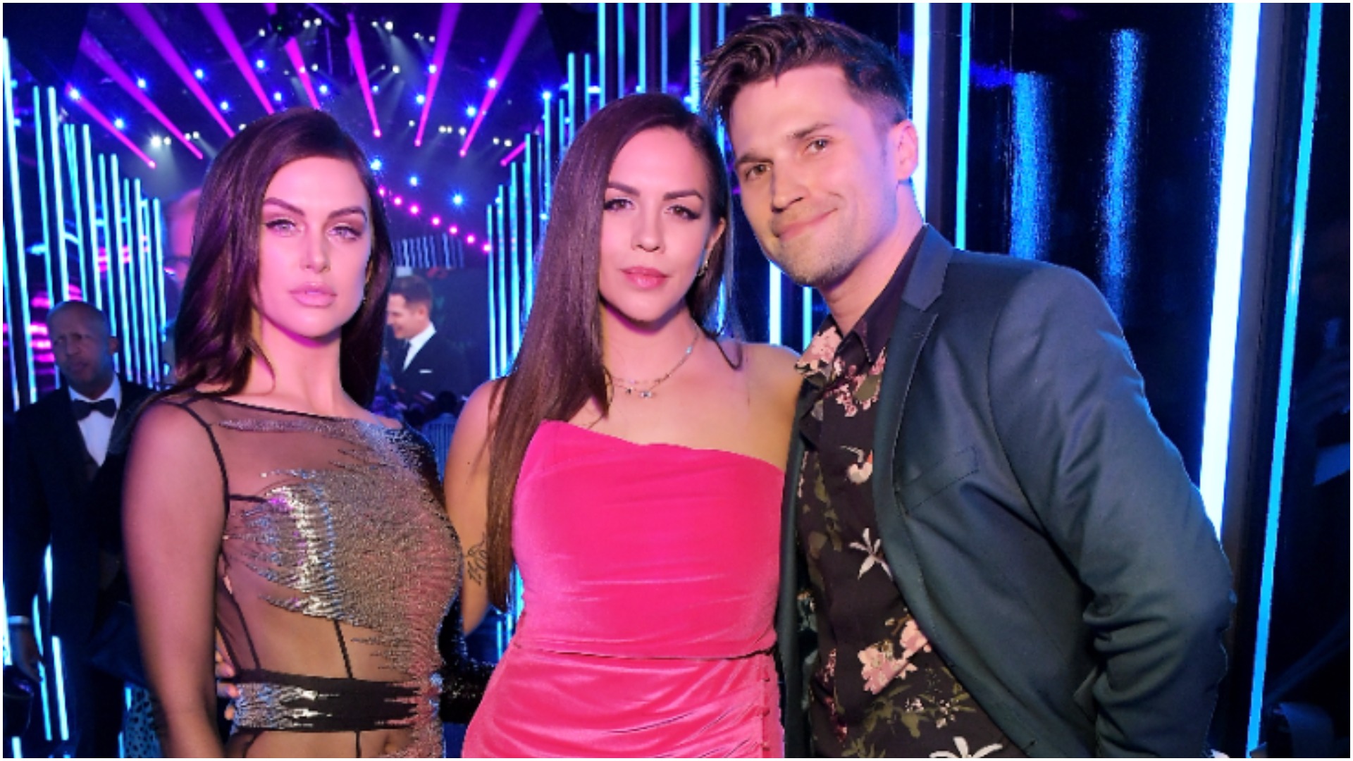 Lala Kent, Katie Maloney and Tom Schwartz pose for a photo at the 2018 E! People's Choice Awards