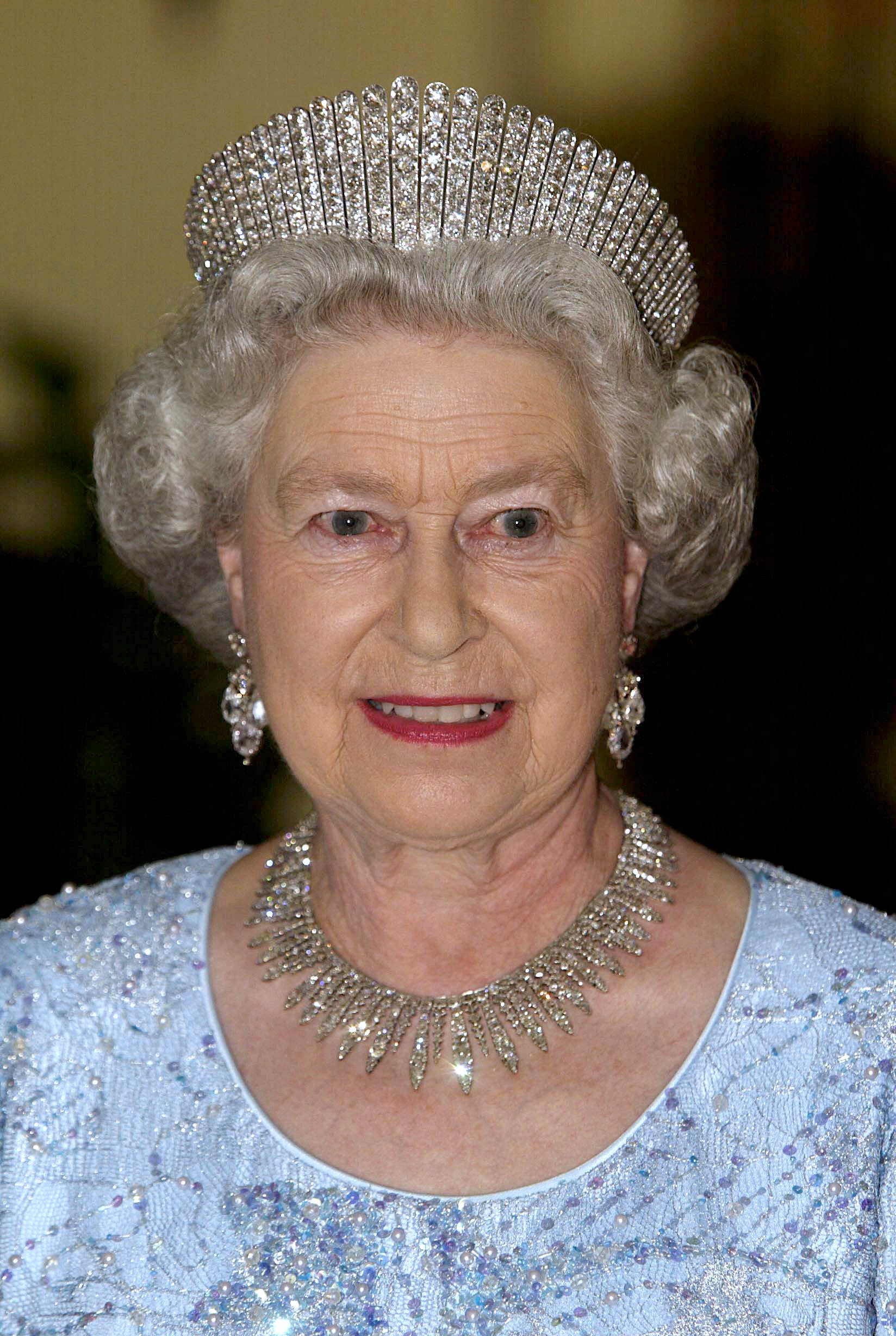 Queen Elizabeth II wearing a tiara during a trip to Jamaica