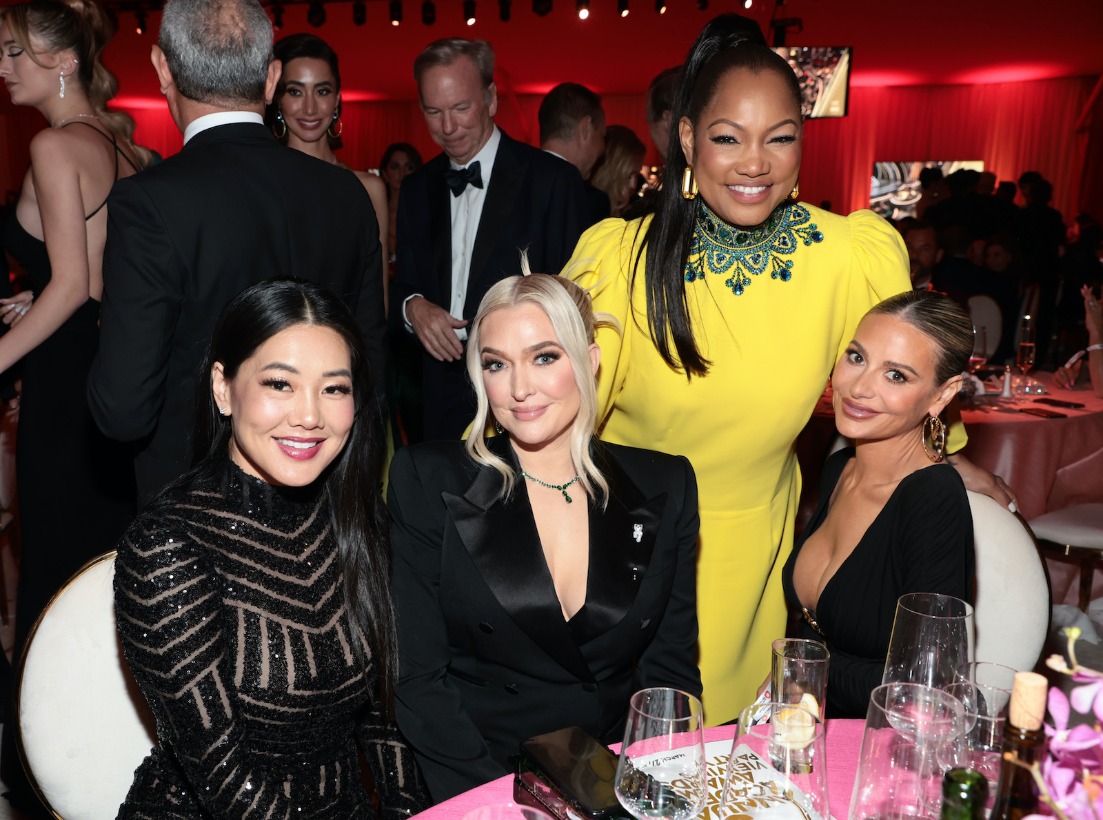 Crystal Kung, Erika Jayne, Garcelle Beauvais, and Dorit Kemsley from 'rHOBH' gather for a photo at the Elton John AIDS Foundation's 30th Annual Academy Awards Viewing Party 