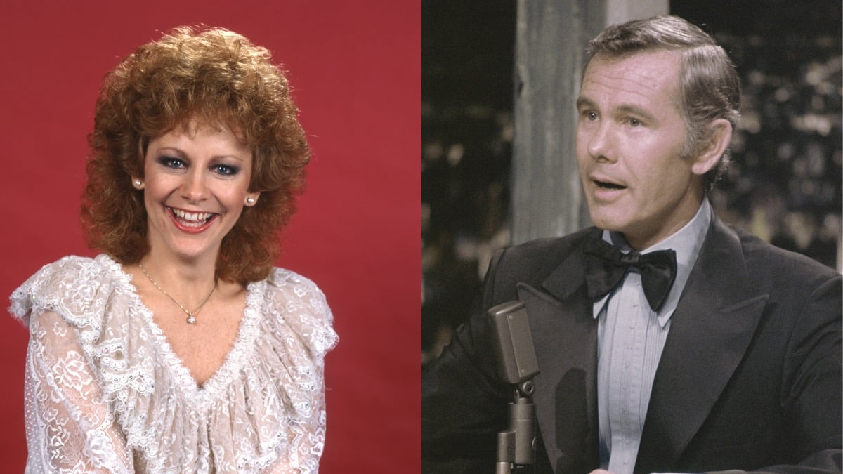 (L) Reba McEntire smiles for a picture (R) Johnny Carson on 'The Tonight Show'