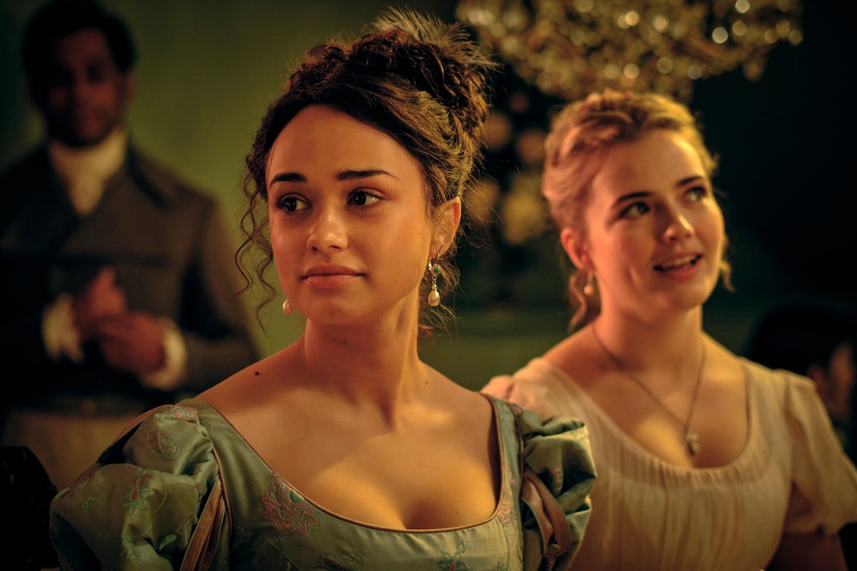 Charlotte at a ball with Alison in the background in 'Sanditon' Season 2 Episode 5