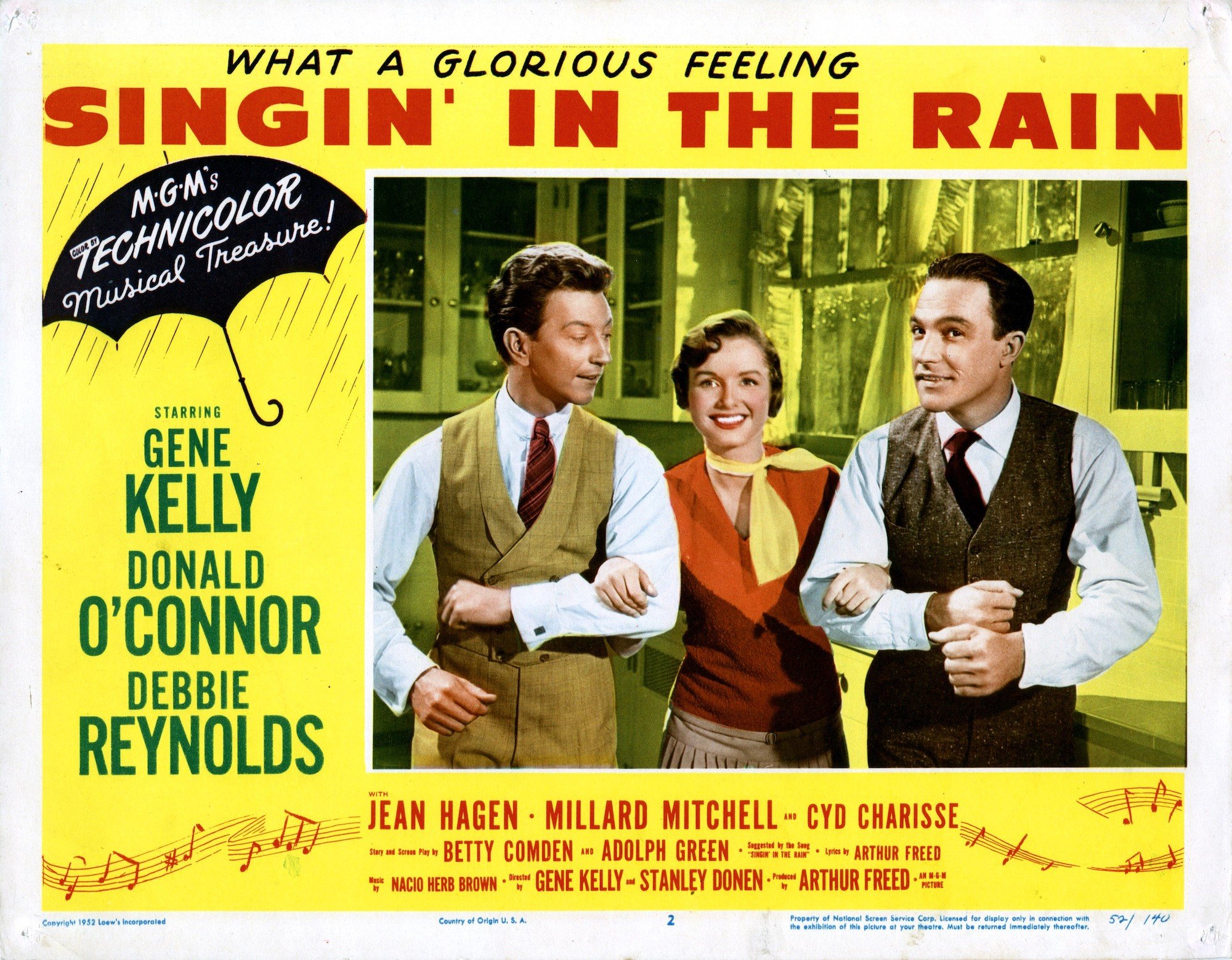 'Singin' in the Rain': Donald O'Connor, Debbie Reynolds, and Gene Kelly link arms