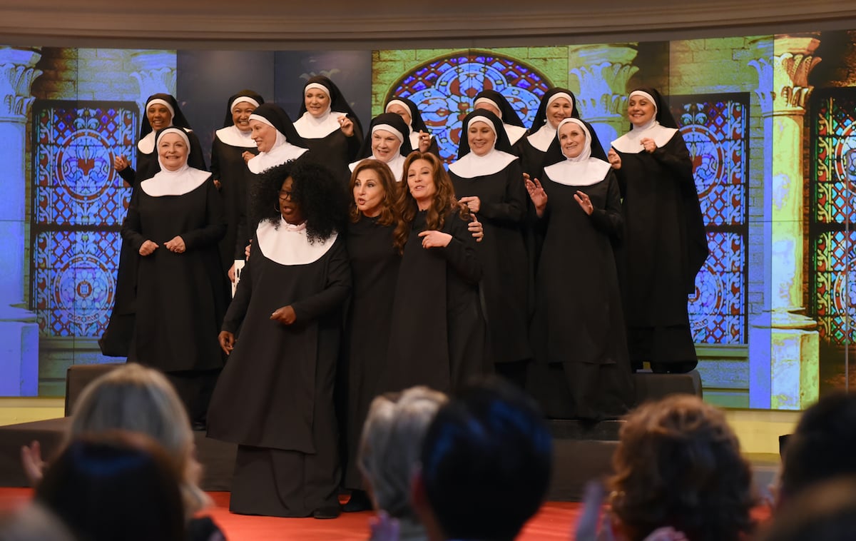 Whoopi Goldberg, Kathy Najimy, and Wendy Makkena perform on ‘The View’ with other singers dressed as nuns