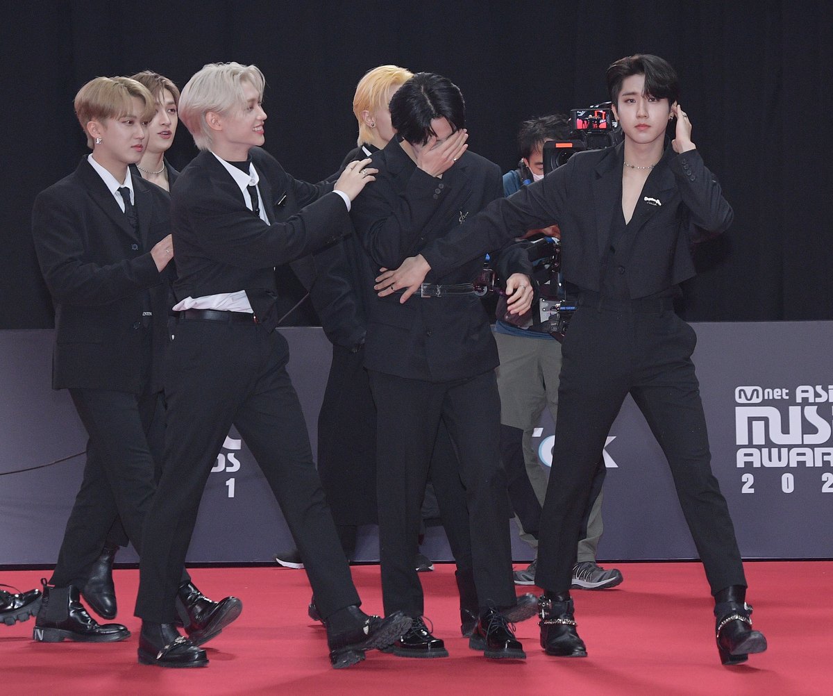 Stray Kids members walk the red carpet at Mnet Asian Music Awards in Paju, South Korea. 