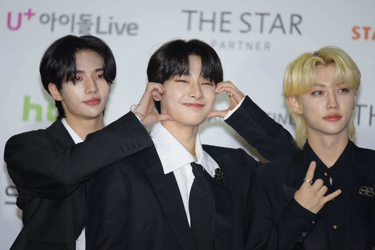 Stray Kids members Hyunjin, I.N and Felix pose at the Asia Artist Awards in Seoul, South Korea.