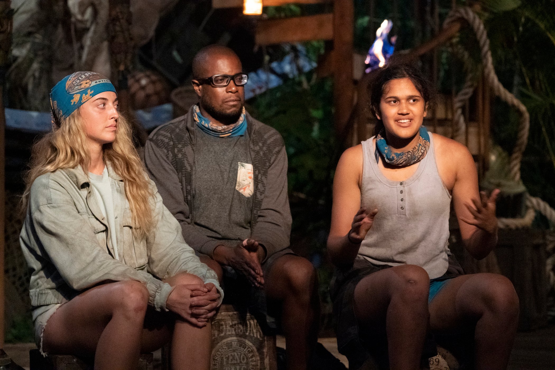 Tori Meehan, Rocksroy Bailey, and Swati Goel on 'Survivor' Season 42 at Tribal Council