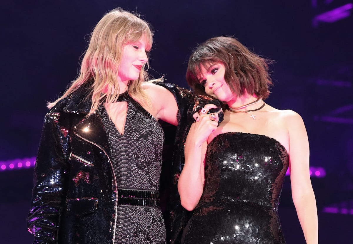 best friends Taylor Swift and Selena Gomez hug while performing at the Reputation Stadium Tour