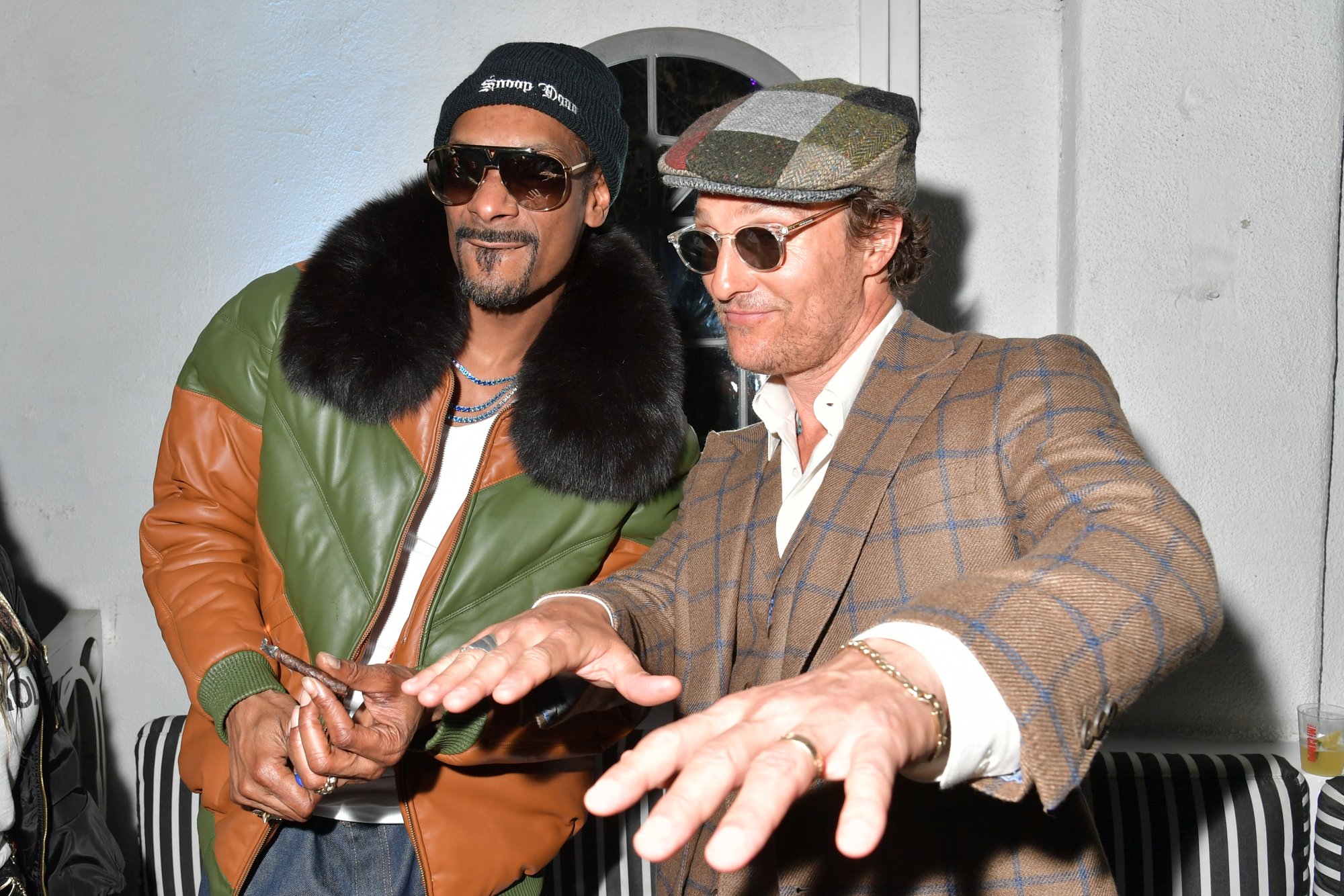 'The Beach Bum' stars Snoop Dogg and Matthew McConaughey honoring 420 Day-celebrating movie wearing sunglasses and hats at a party