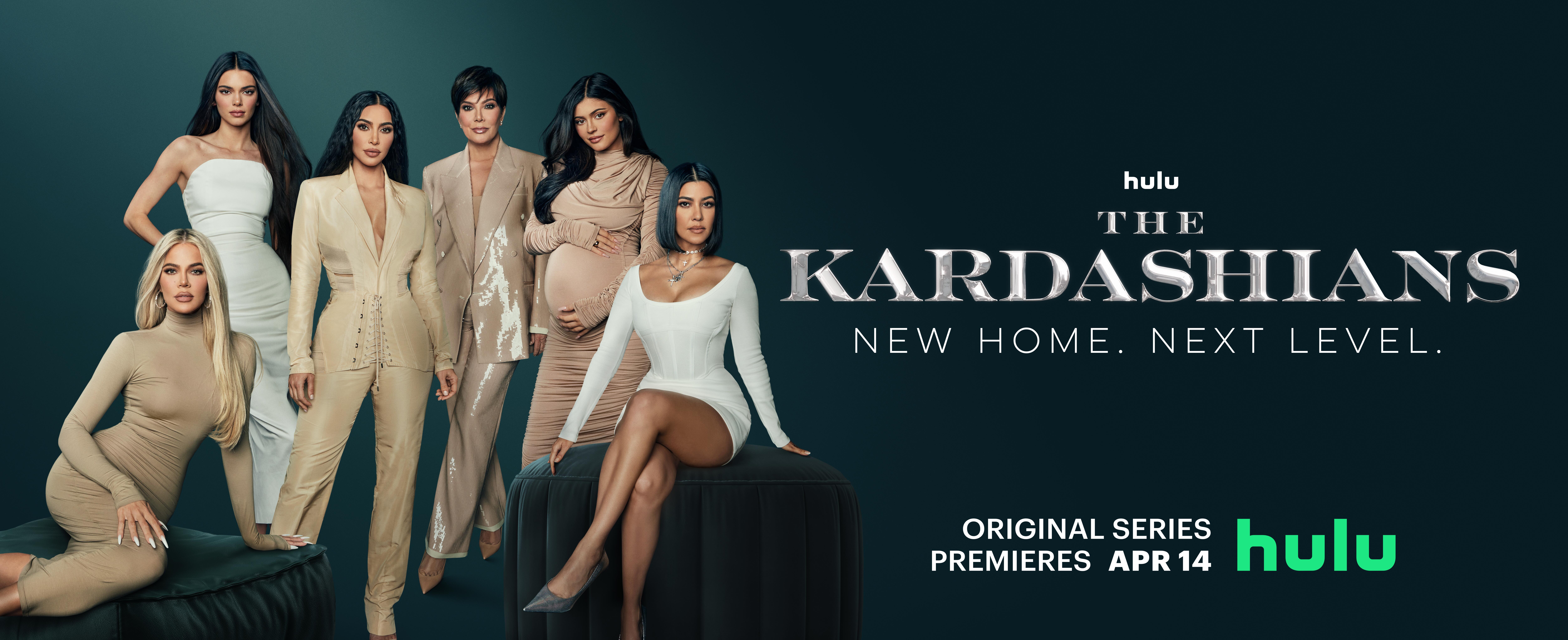 Khloe Kardashian, Kendall Jenner, Kim Kardashian, Kris Jenner, and Kourtney Kardashian pose for a promotional image for their new show, 'The Kardashians,' premieres on Hulu with episode 1 titled 'Burn Them to the F***ing Ground'