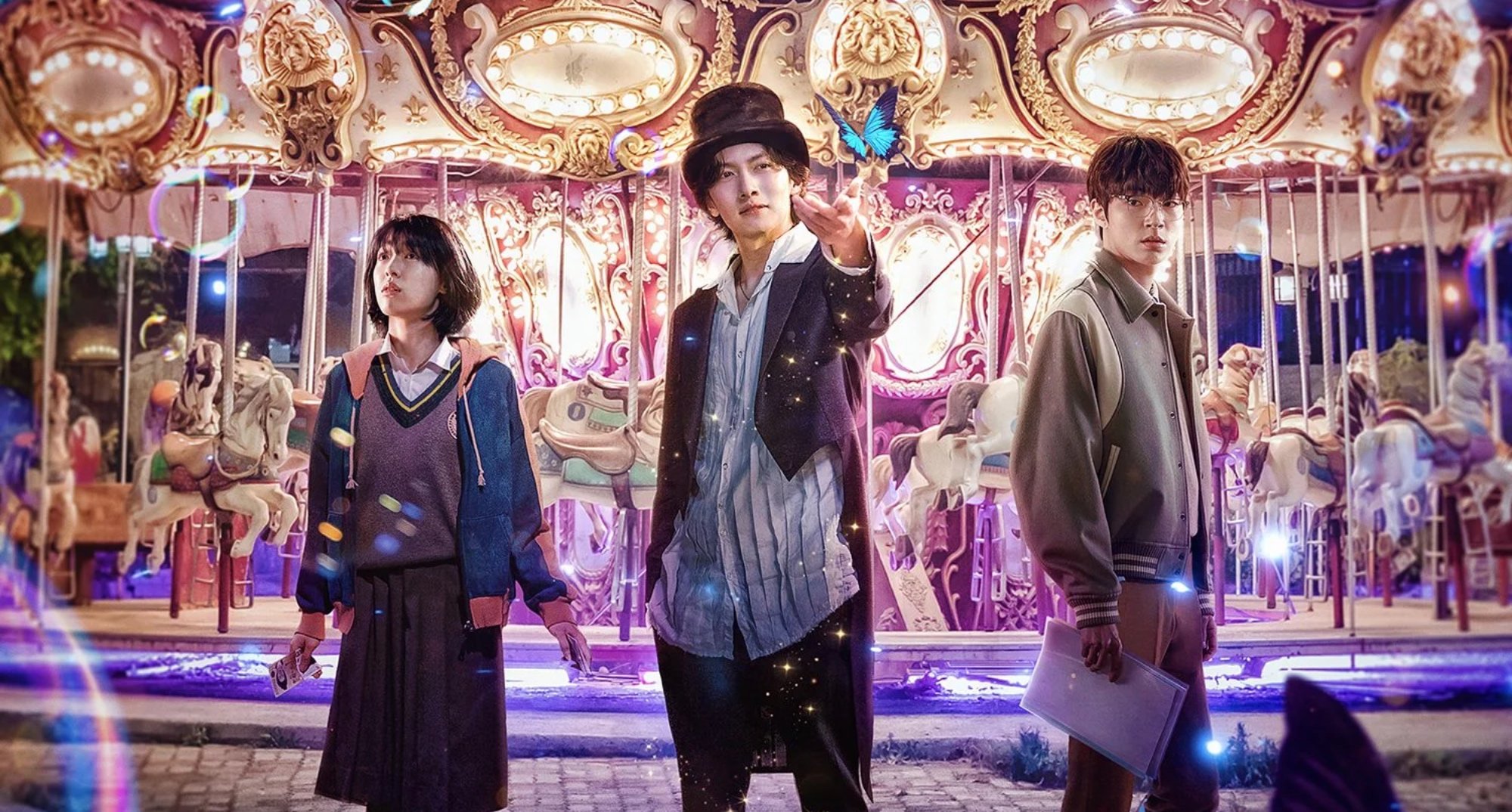'The Sound of Magic' K-drama and main characters in poster in amusement park.